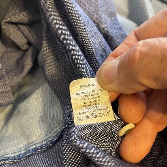 Medium J Crew Navy-Blue Striped Oxford SS Shirt - Picture 3 of 5